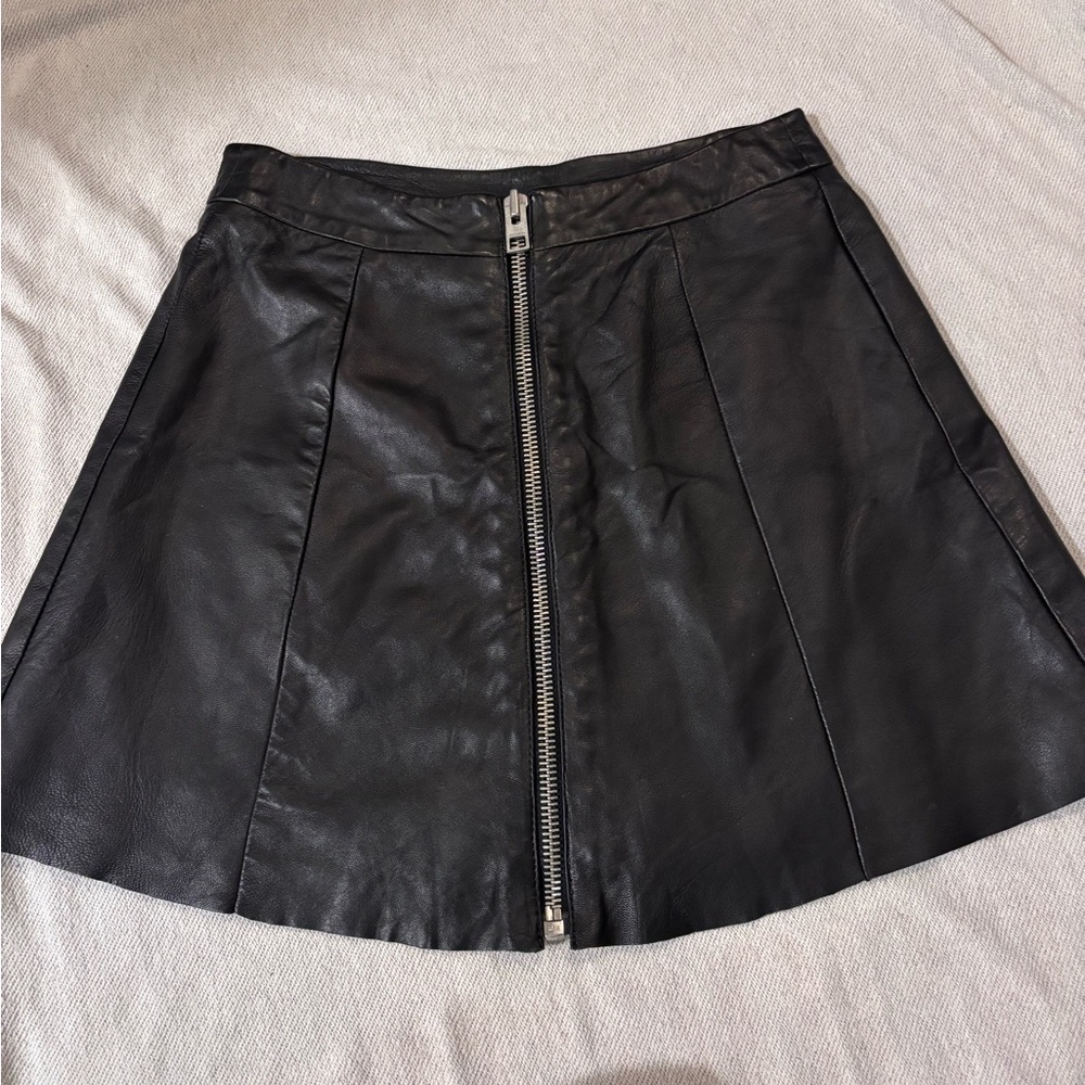 All Saints Black Leather Mini Skirt size 6. - Picture 2 of 5